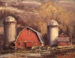 Red Barn With Silo By George Van Hook